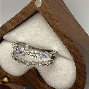 Adjustable Opal Floral Stacking Ring • Silver Boho Sparkle Band • Holiday Gift